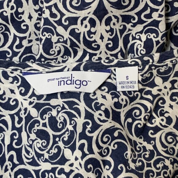 Great Northwest Indigo Cotton Embellished Top Blue & White Sz S 197E - Picture 7 of 8